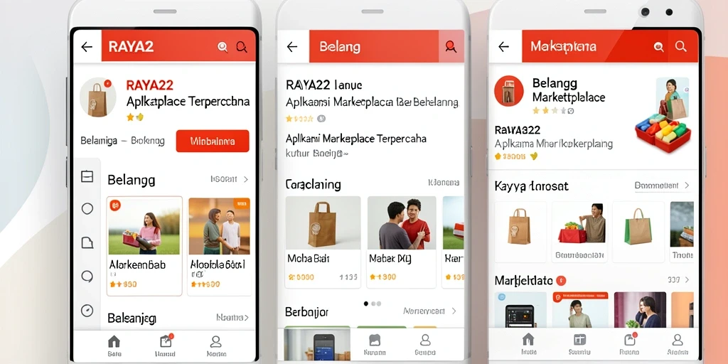 Antarmuka RAYA22 menampilkan berbagai kategori produk untuk berbelanja.
